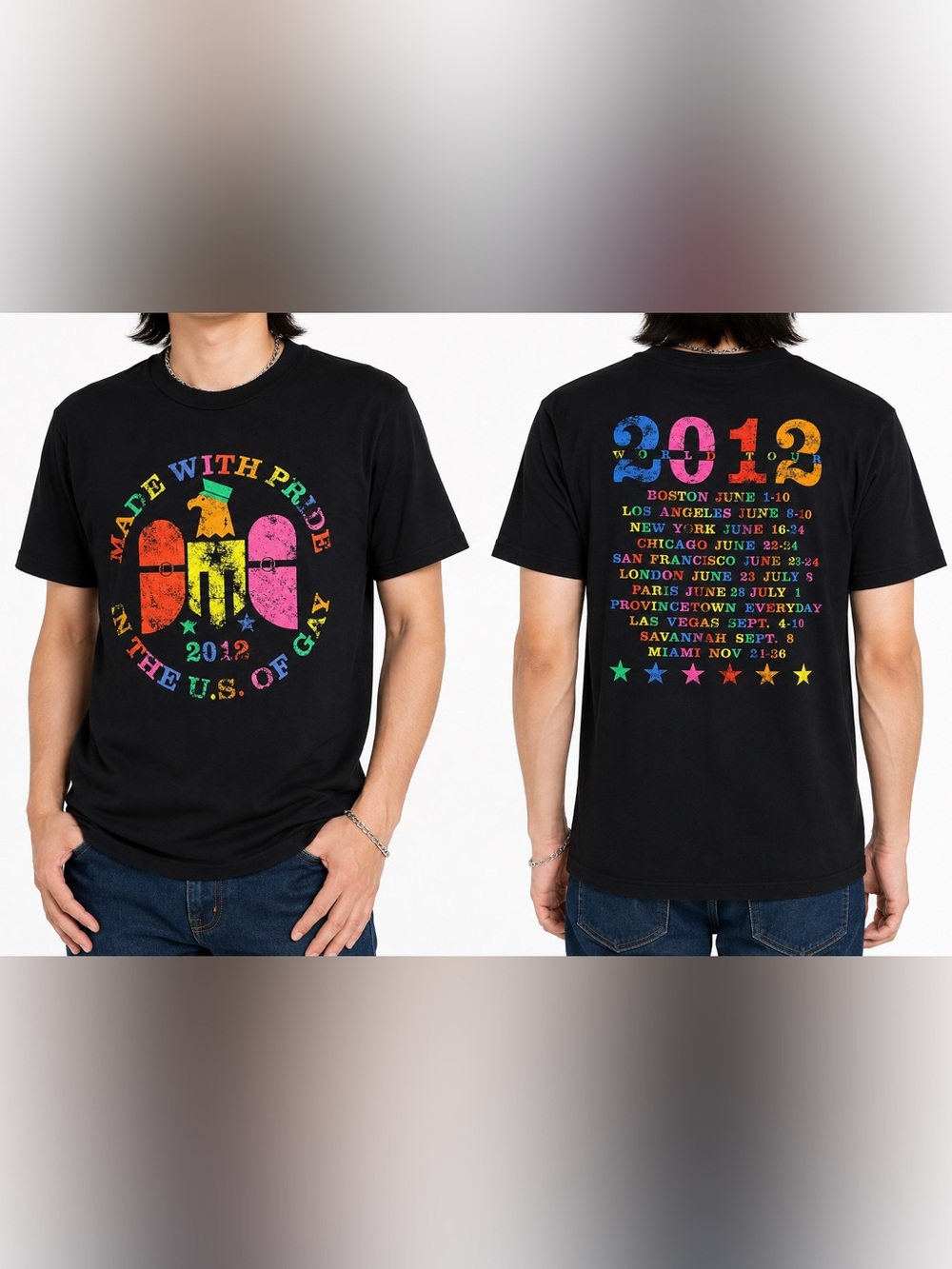 Marc by Marc Jacobs 2012 Pride Tour Rainbow Graphic Tee Black Unisex Size Small